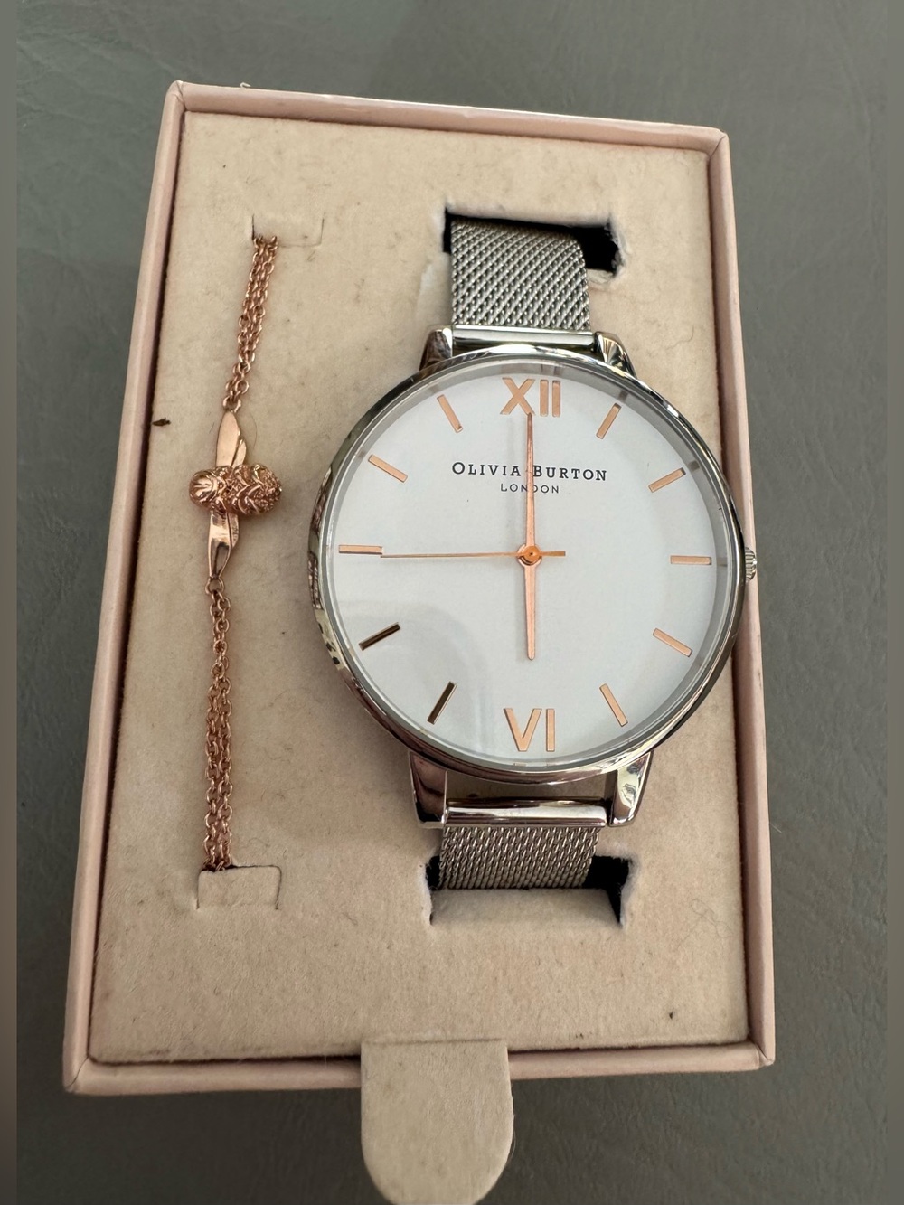 Olivia Burton Stainless Steel Mesh Watch & Rose Gold Bracelet Set